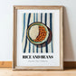 Rice And Beans – on Striped Tablecloth, Latin Food Wall Art, in wooden frame leaning on the floor