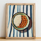 Rice And Beans – on Striped Tablecloth, Latin Food Wall Art, no-text version framed in wood