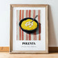 Polenta – on Striped Tablecloth, Italian Food Painting, in wooden frame leaning on the floor