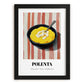 Polenta – on Striped Tablecloth, Italian Food Painting, in sleek black frame