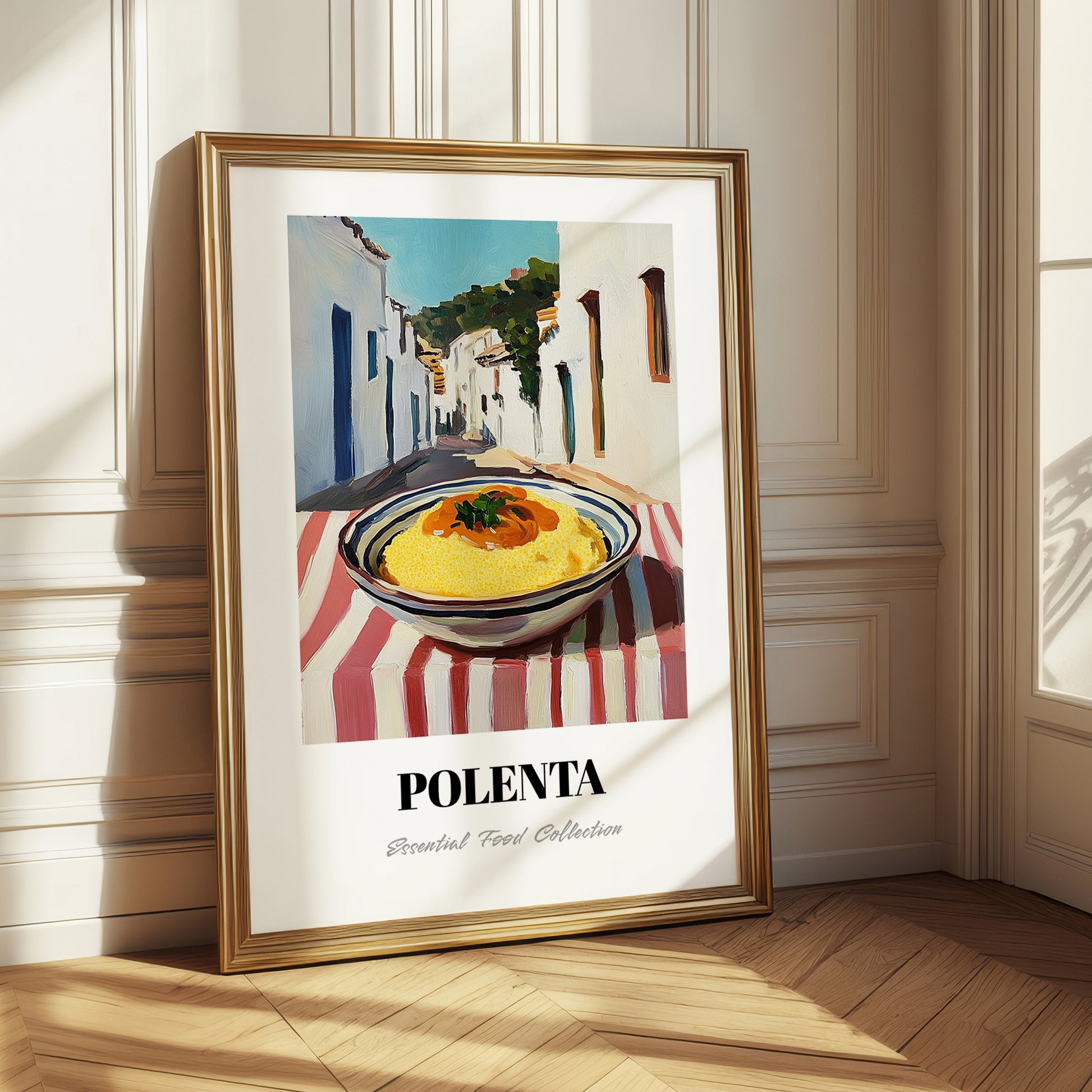 Polenta – White village Street Café Scene, Italian Food Still Life