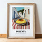Polenta – White village Street Café Scene, Italian Food Still Life, in wooden frame leaning on the floor