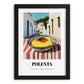 Polenta – White village Street Café Scene, Italian Food Still Life, in sleek black frame