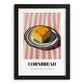 Cornbread – on Striped Tablecloth, American Pastry Print, in sleek black frame