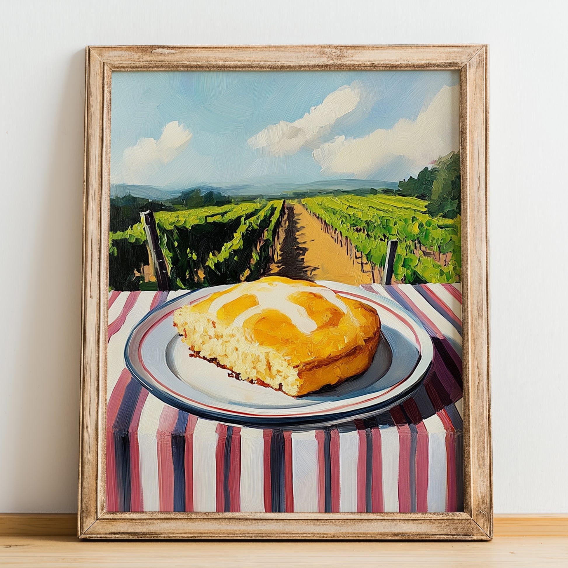 Cornbread – Hilltop Table Scene, American Pastry Poster, no-text version framed in wood