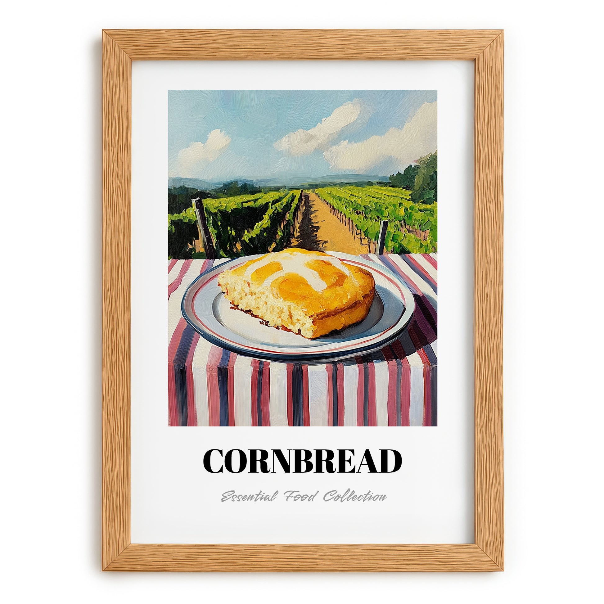 Cornbread – Hilltop Table Scene, American Pastry Poster, set in oak frame