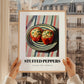 Stuffed Peppers – on Striped Tablecloth, Balkan Food Poster, styled in a charming Paris street view