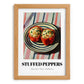 Stuffed Peppers – on Striped Tablecloth, Balkan Food Poster, set in oak frame