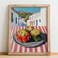 Stuffed Peppers – White village Café on the Corner, Balkan Food Poster, no-text version framed in wood