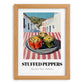 Stuffed Peppers – White village Café on the Corner, Balkan Food Poster, set in oak frame