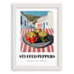 Stuffed Peppers – White village Café on the Corner, Balkan Food Poster, placed in minimal white frame