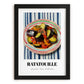 Ratatouille – on Striped Tablecloth, French Food Painting, in sleek black frame