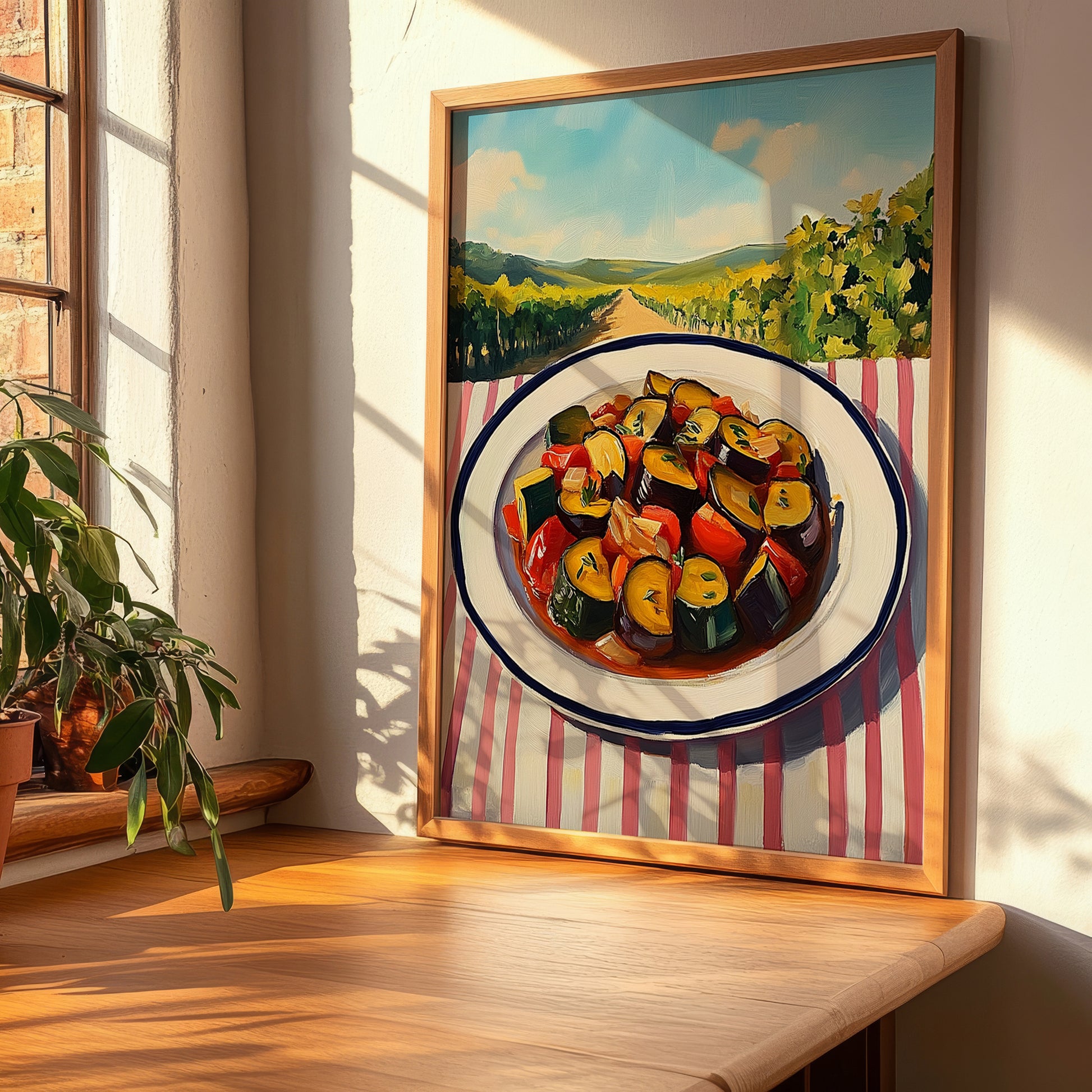 Ratatouille – Hilltop Table Scene, French Food Poster, clean layout with no caption
