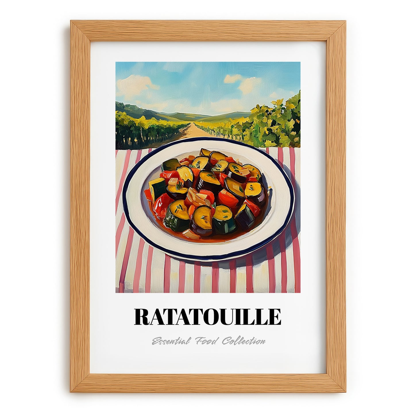Ratatouille – Hilltop Table Scene, French Food Poster, set in oak frame