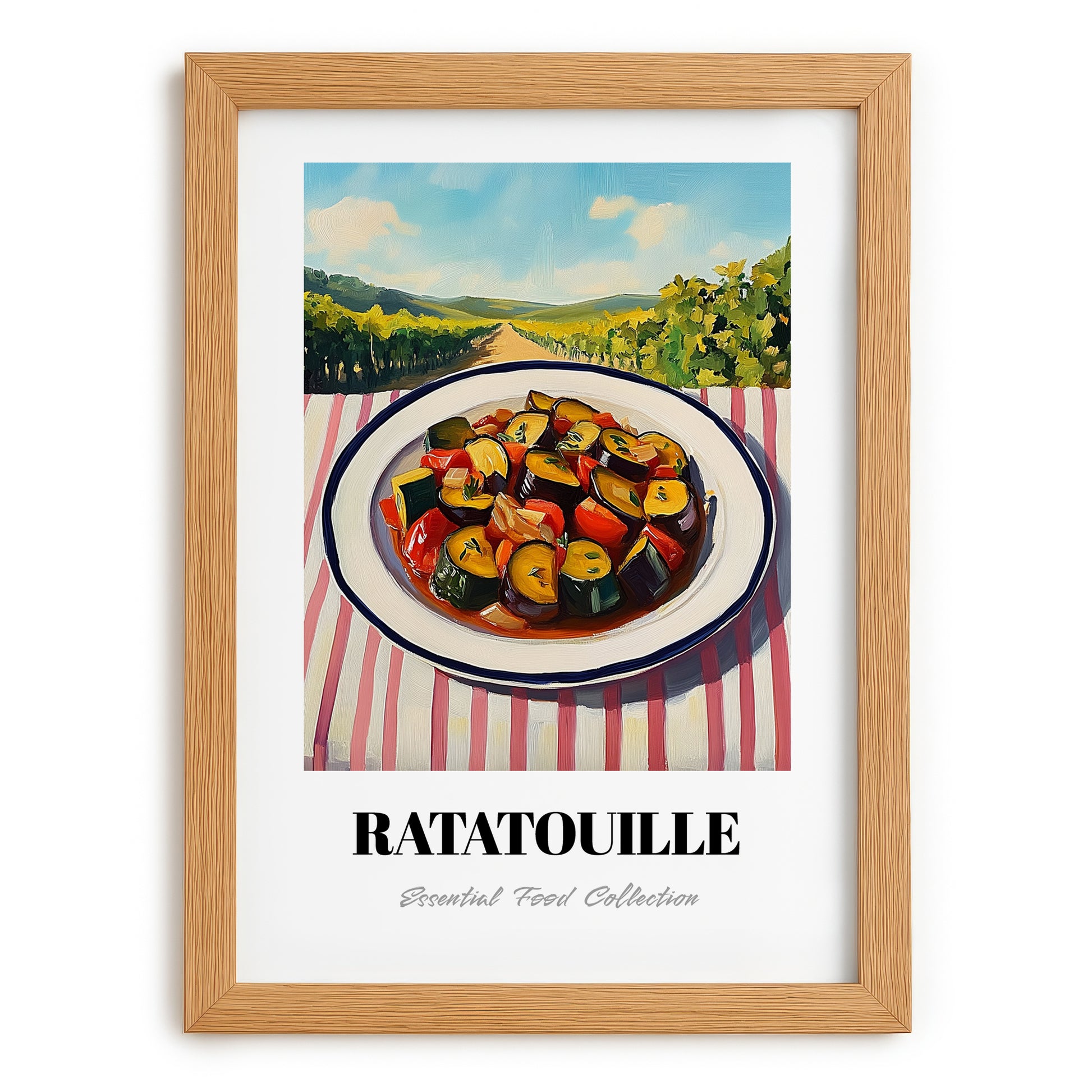 Ratatouille – Hilltop Table Scene, French Food Poster, set in oak frame