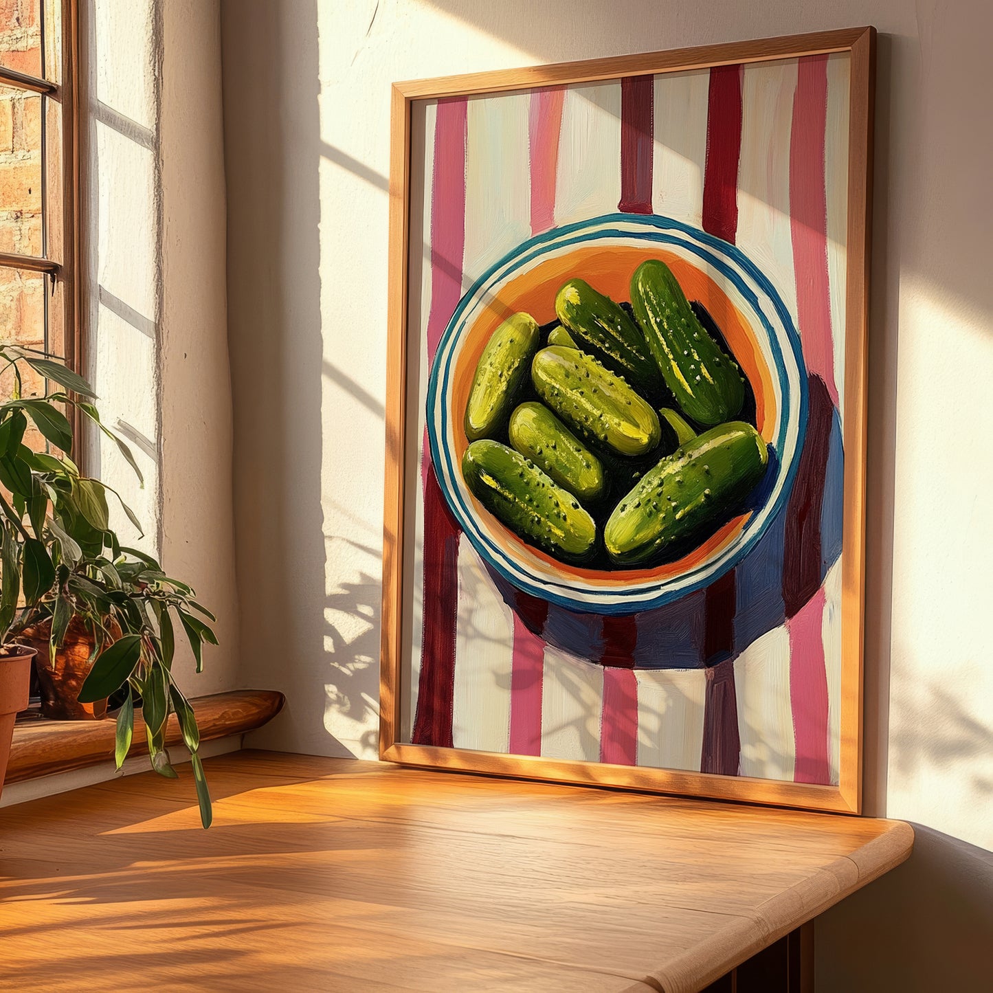 Pickles – on Striped Tablecloth, American Bbq Wall Art, clean layout with no caption