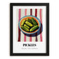 Pickles – on Striped Tablecloth, American Bbq Wall Art, in sleek black frame