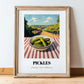 Pickles – Hilltop Table Scene, American Food Illustration, in wooden frame leaning on the floor