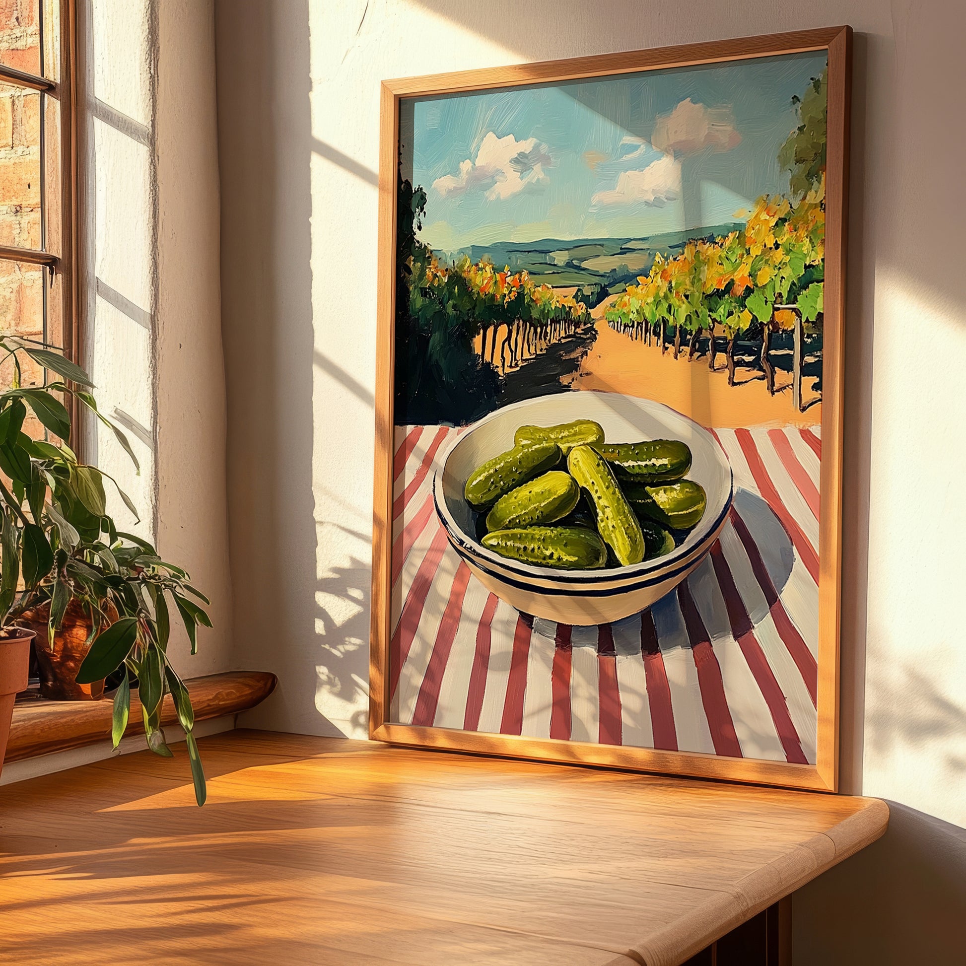 Pickles – Hilltop Table Scene, American Food Illustration, clean layout with no caption