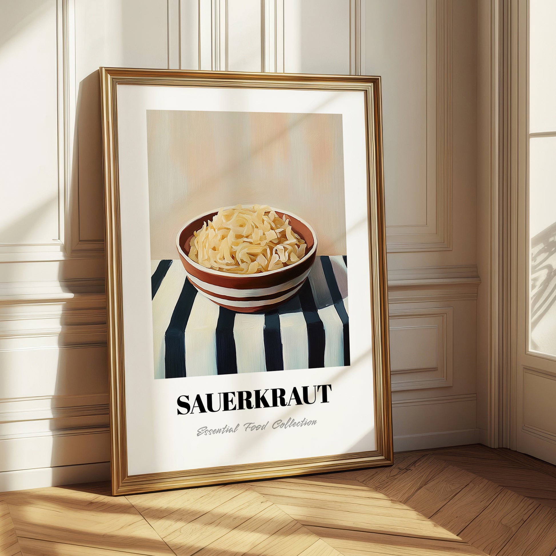 Sauerkraut – on Striped Tablecloth, German Food Still Life