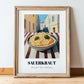 Sauerkraut – White village Outdoor Café Scene, German Food Painting, in wooden frame leaning on the floor