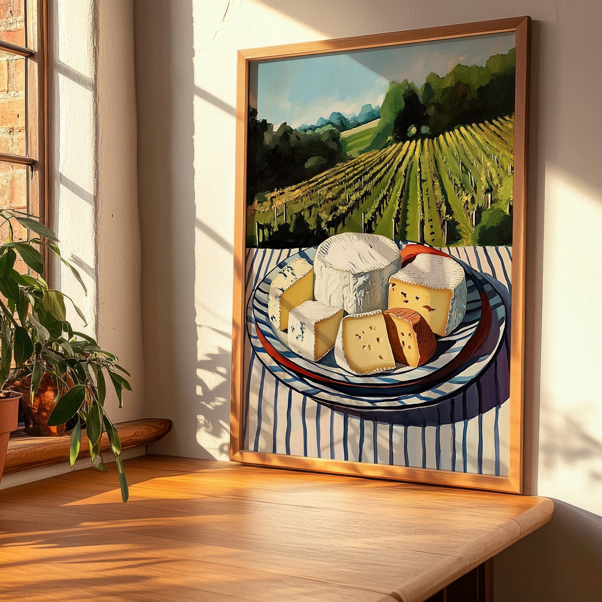 Cheese Platter – Hillside Café View, French Cheese Wall Decor, clean layout with no caption