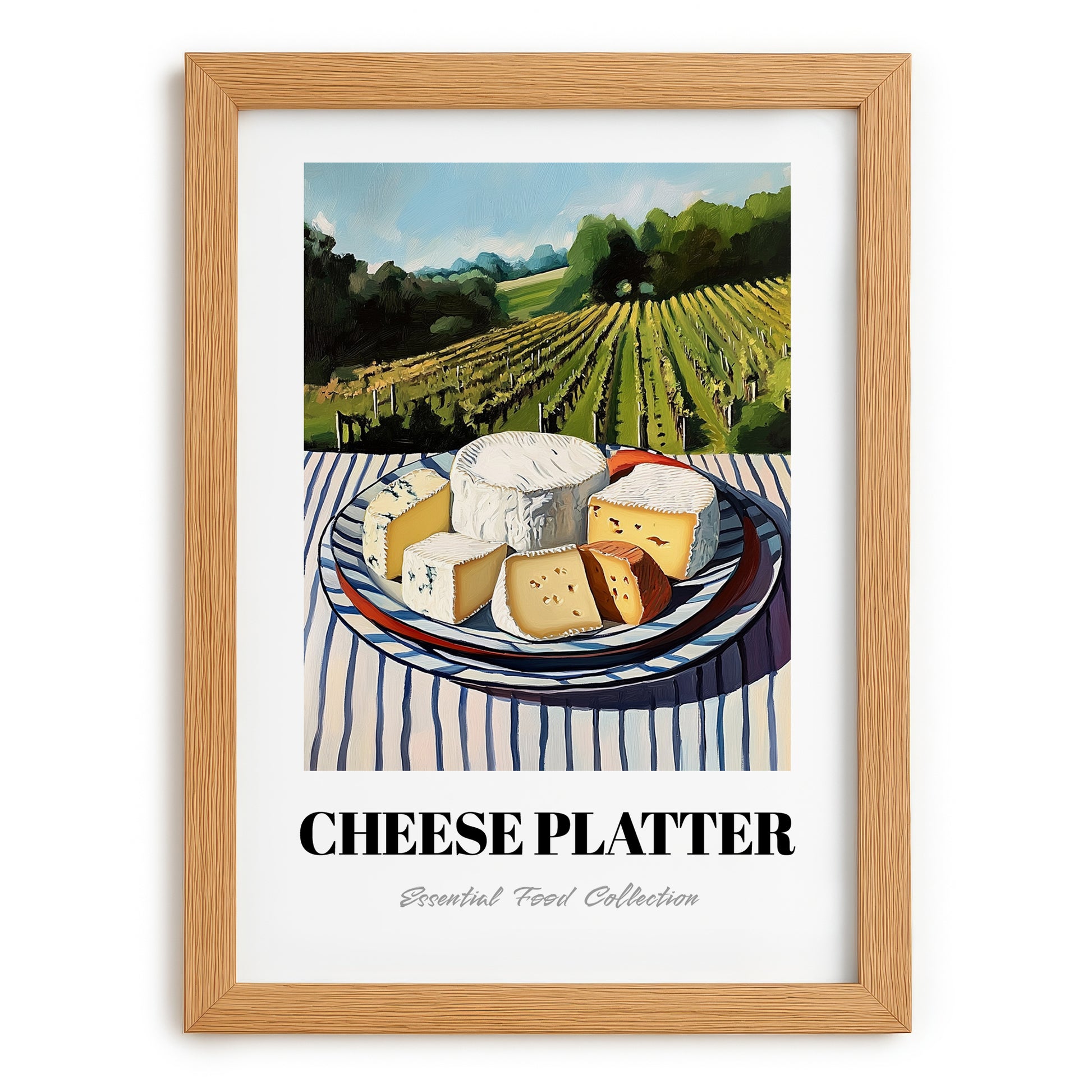 Cheese Platter – Hillside Café View, French Cheese Wall Decor, set in oak frame