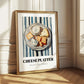 Cheese Platter – on Striped Tablecloth, French Cheese Still Life 