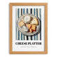 Cheese Platter – on Striped Tablecloth, French Cheese Still Life, set in oak frame