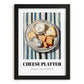 Cheese Platter – on Striped Tablecloth, French Cheese Still Life, in sleek black frame