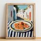 Smoked Salmon – White village Urban Café Scene, Norwegian Food Poster, no-text version framed in wood