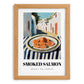 Smoked Salmon – White village Urban Café Scene, Norwegian Food Poster, set in oak frame