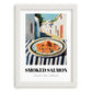 Smoked Salmon – White village Urban Café Scene, Norwegian Food Poster, placed in minimal white frame