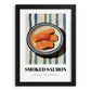 Smoked Salmon – on Striped Tablecloth, Norwegian Food Art, in sleek black frame