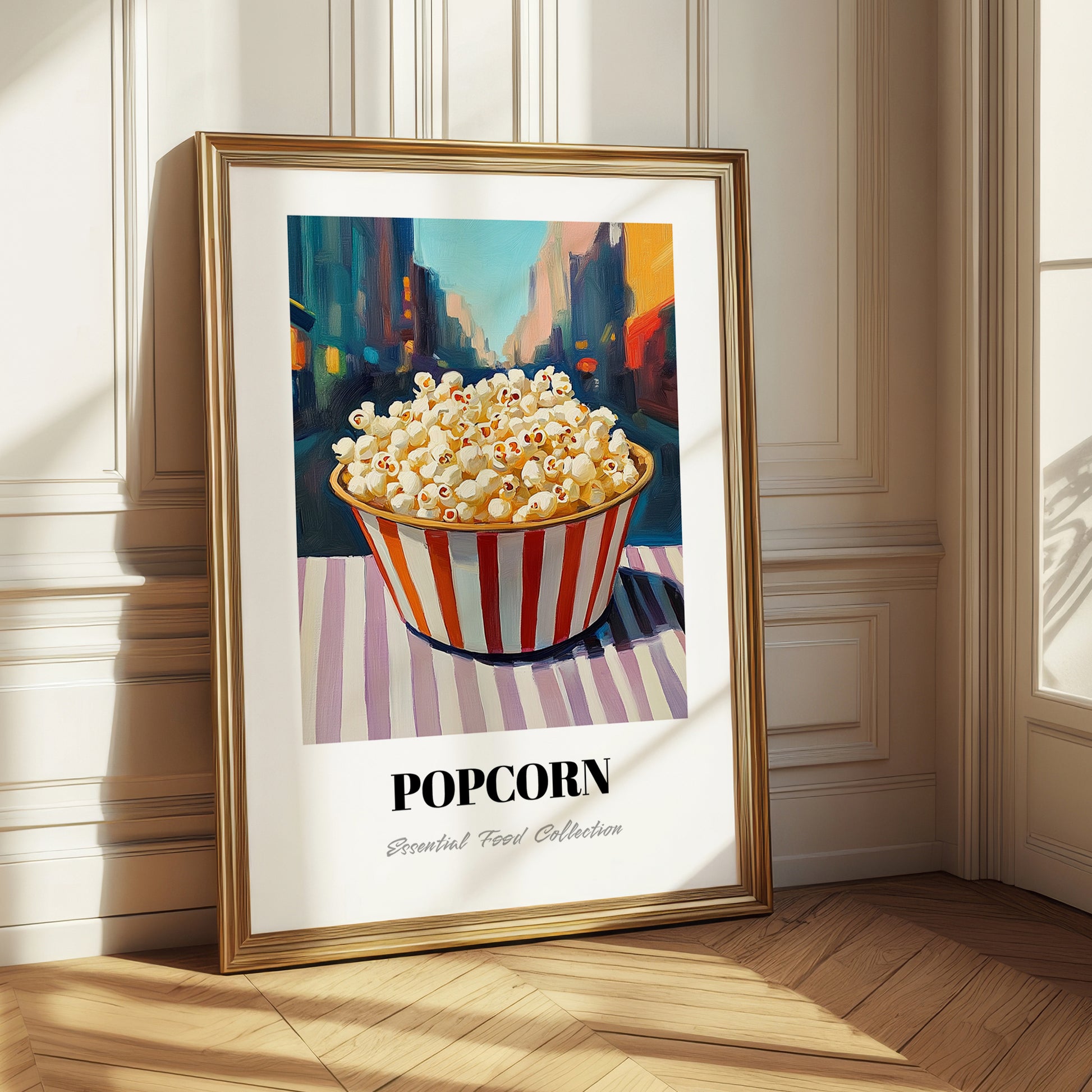 Popcorn – New York Street Café Scene, American Food Painting