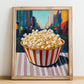 Popcorn – New York Street Café Scene, American Food Painting, no-text version framed in wood