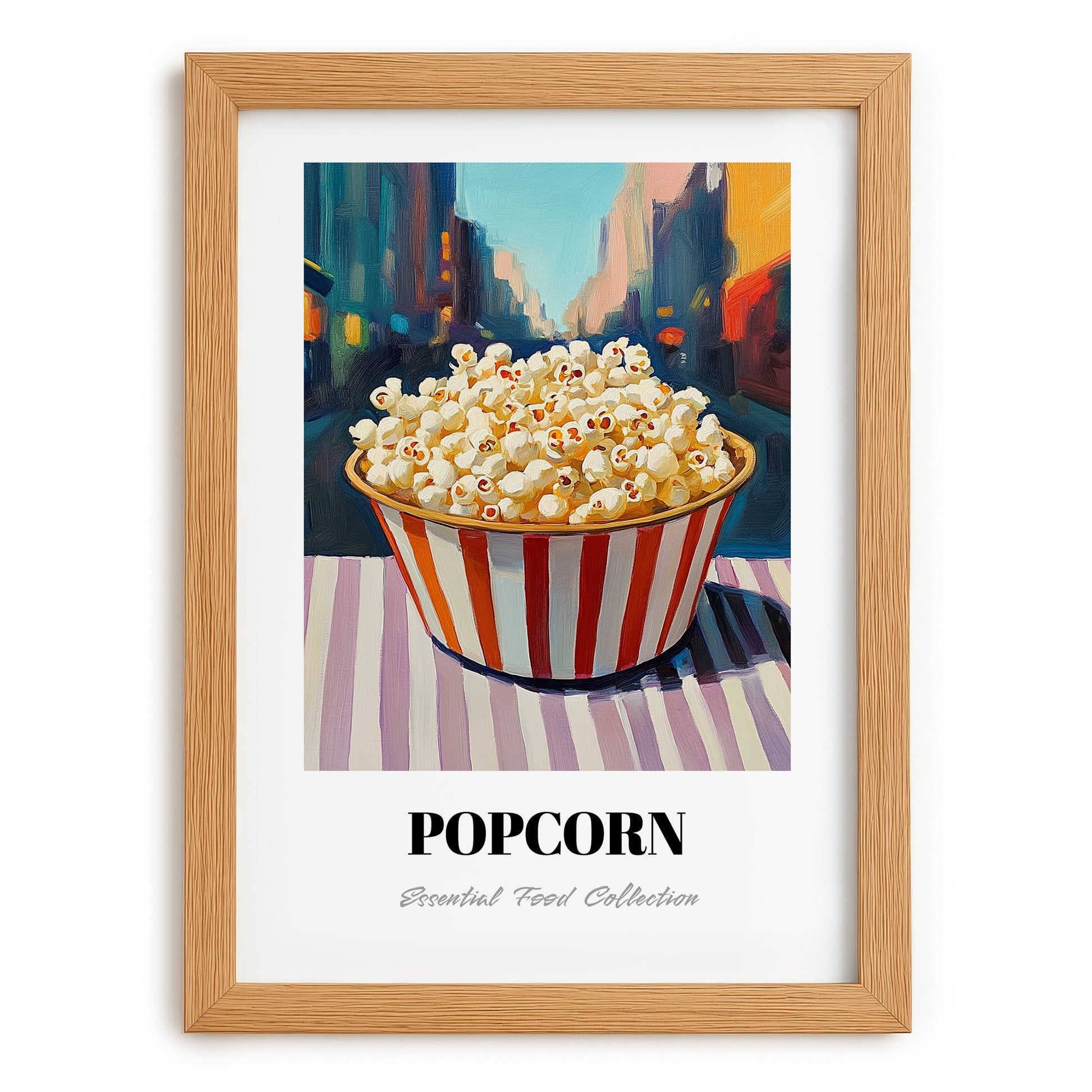 Popcorn – New York Street Café Scene, American Food Painting, set in oak frame