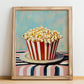 Popcorn – on Striped Tablecloth, American Food Painting, no-text version framed in wood