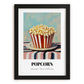 Popcorn – on Striped Tablecloth, American Food Painting, in sleek black frame