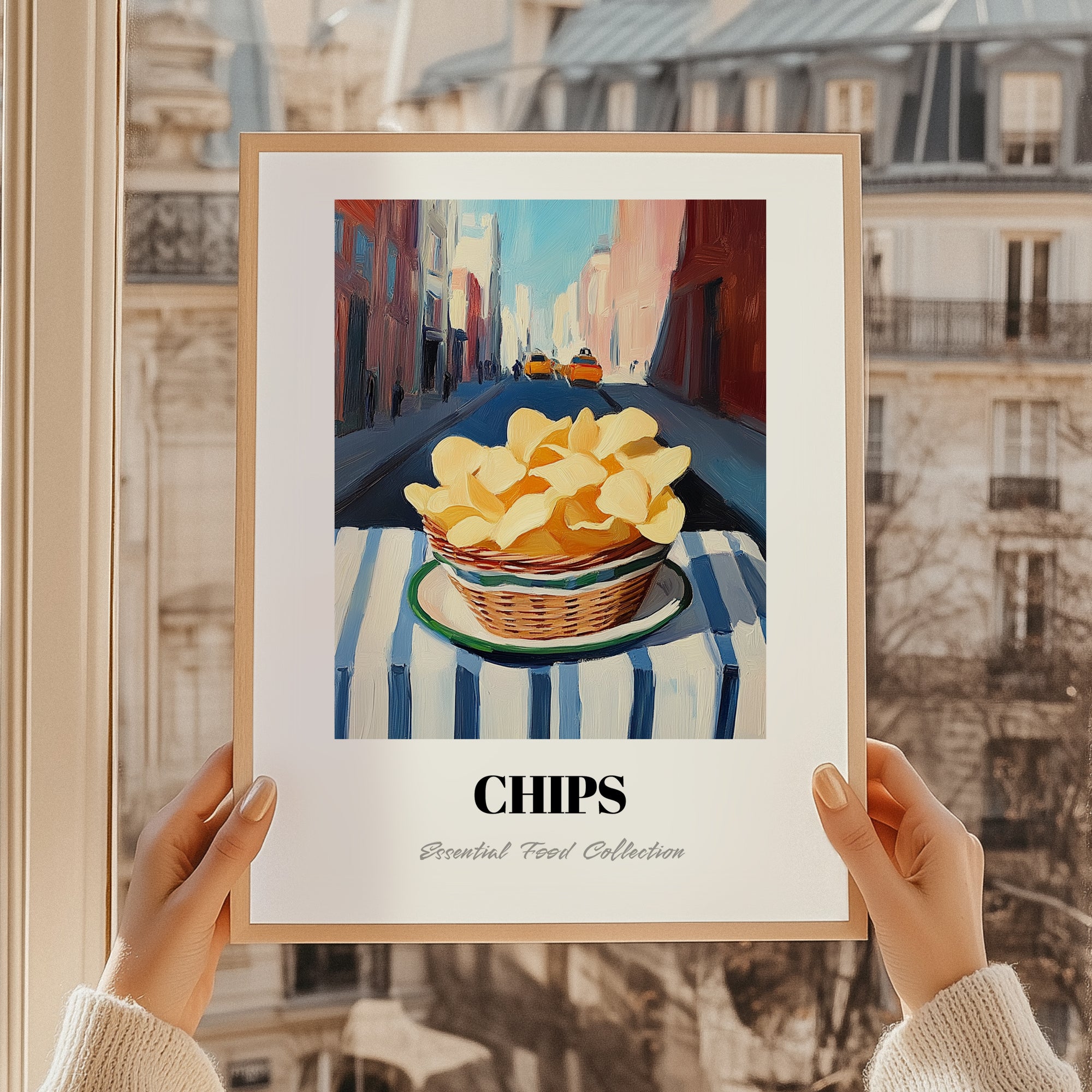 Chips – New York Urban Café Scene, American Food Still Life, styled in a charming Paris street view