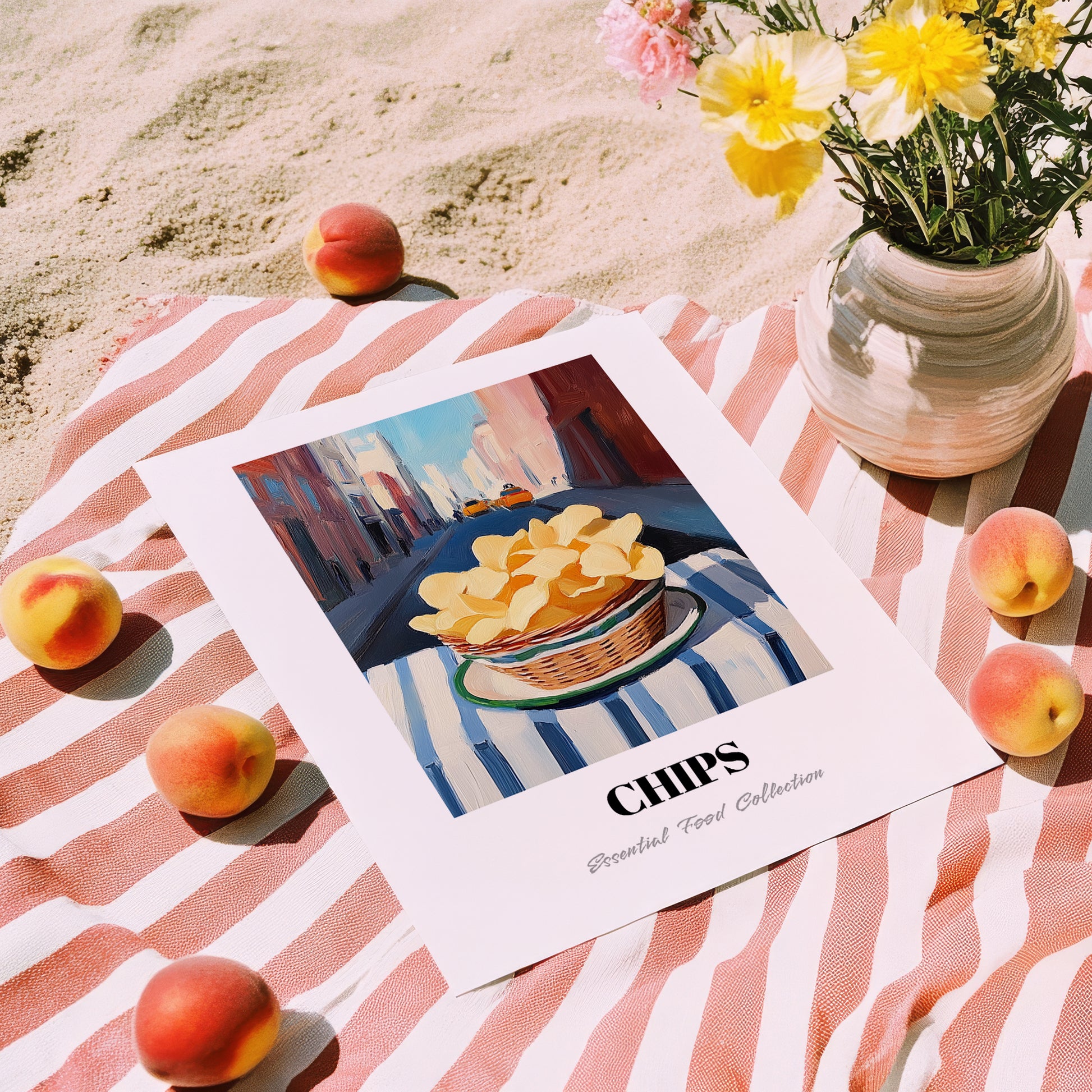 Chips – New York Urban Café Scene, American Food Still Life, unframed on coastal sand