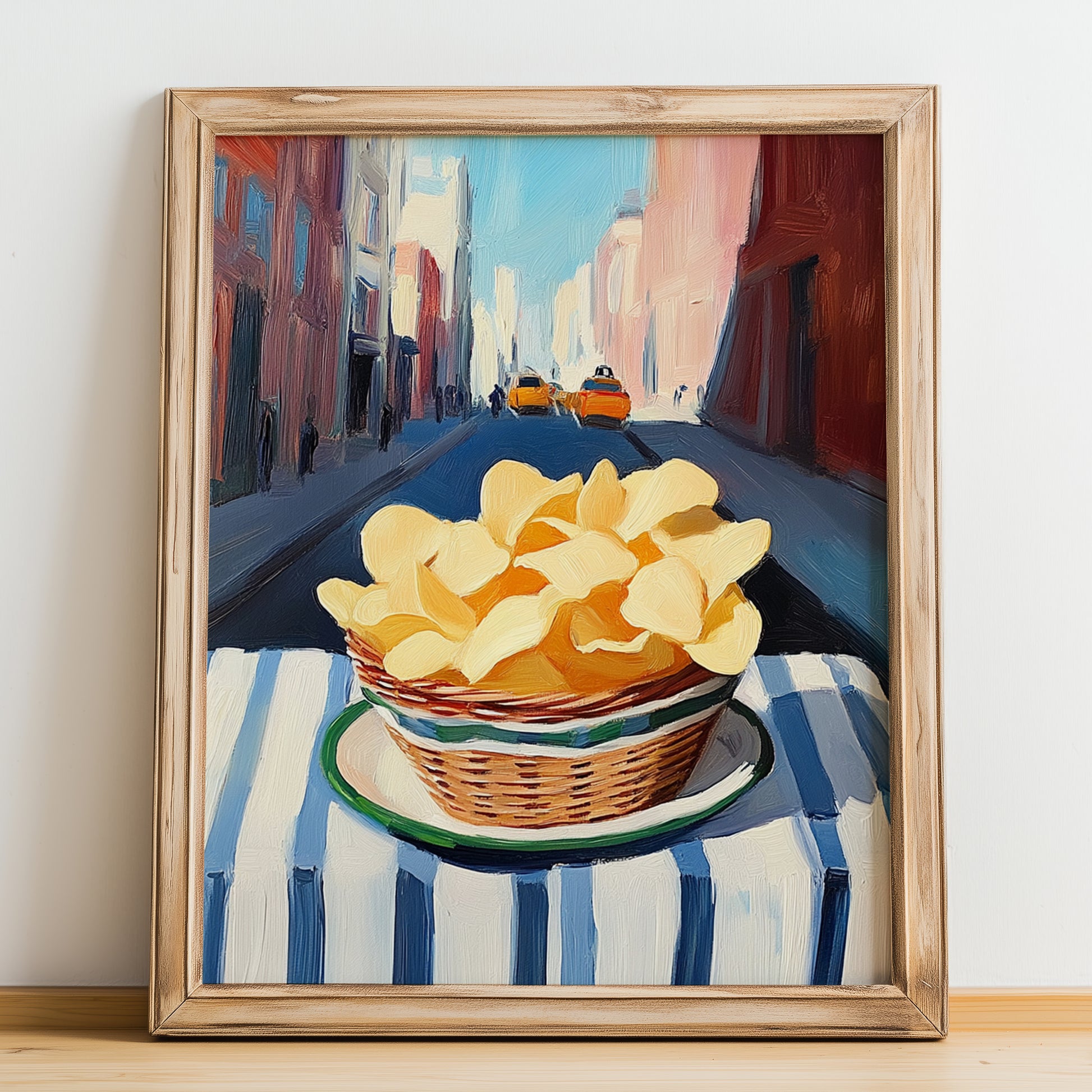 Chips – New York Urban Café Scene, American Food Still Life, no-text version framed in wood