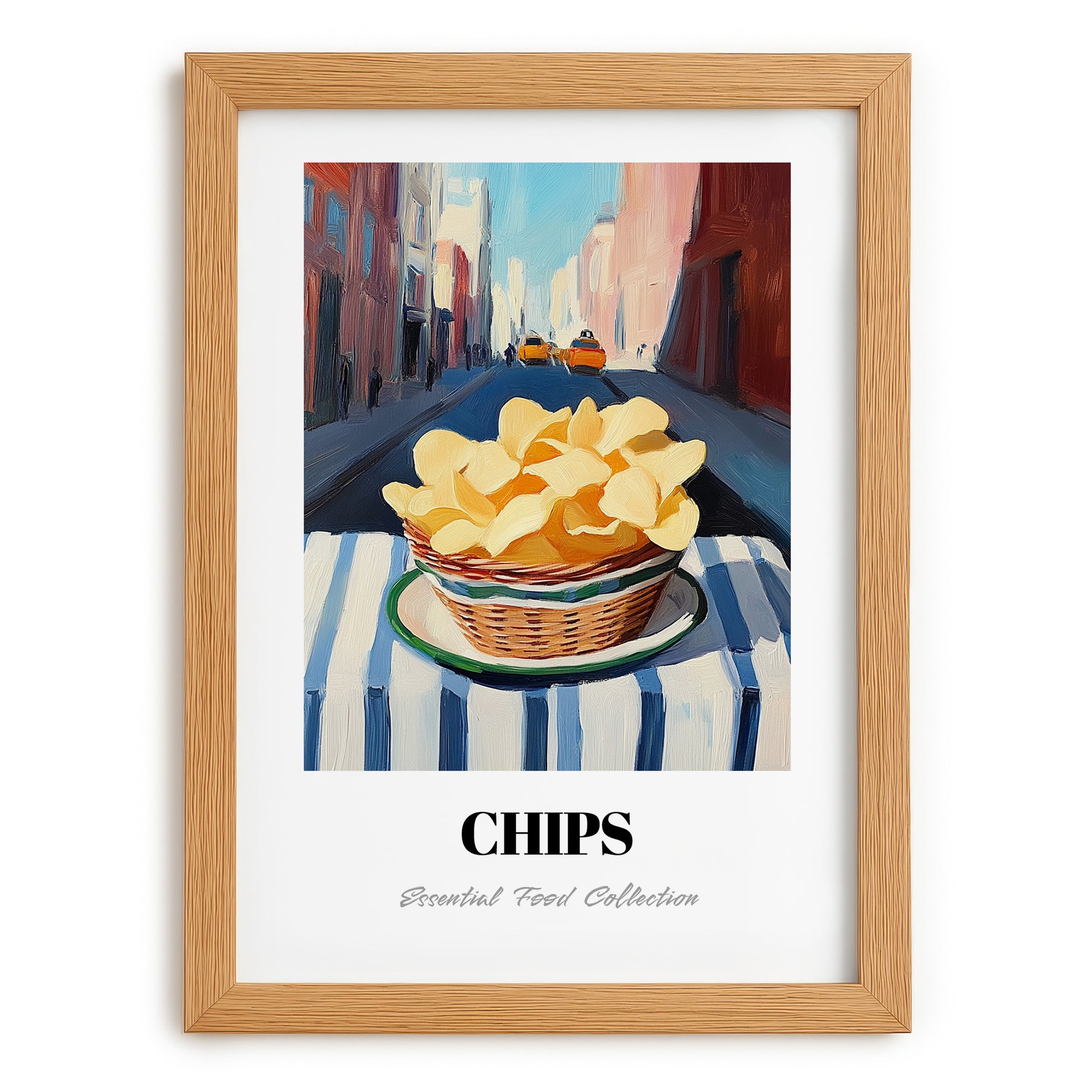 Chips – New York Urban Café Scene, American Food Still Life, set in oak frame