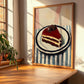 Chocolate Cake – on Striped Tablecloth, American Dessert Wall Illustration, clean layout with no caption
