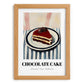 Chocolate Cake – on Striped Tablecloth, American Dessert Wall Illustration, set in oak frame