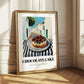 Chocolate Cake – White village Street Café Scene, American Dessert Print 