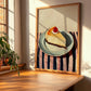 Cheesecake – on Striped Tablecloth, American Dessert Wall Decor, clean layout with no caption