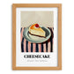 Cheesecake – on Striped Tablecloth, American Dessert Wall Decor, set in oak frame