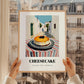 Cheesecake – White village Outdoor Café Scene, American Dessert Poster, styled in a charming Paris street view