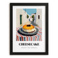 Cheesecake – White village Outdoor Café Scene, American Dessert Poster, in sleek black frame